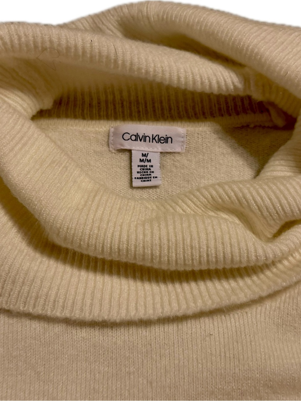 Calvin Klein Cream Ribbed Turtleneck Sweater